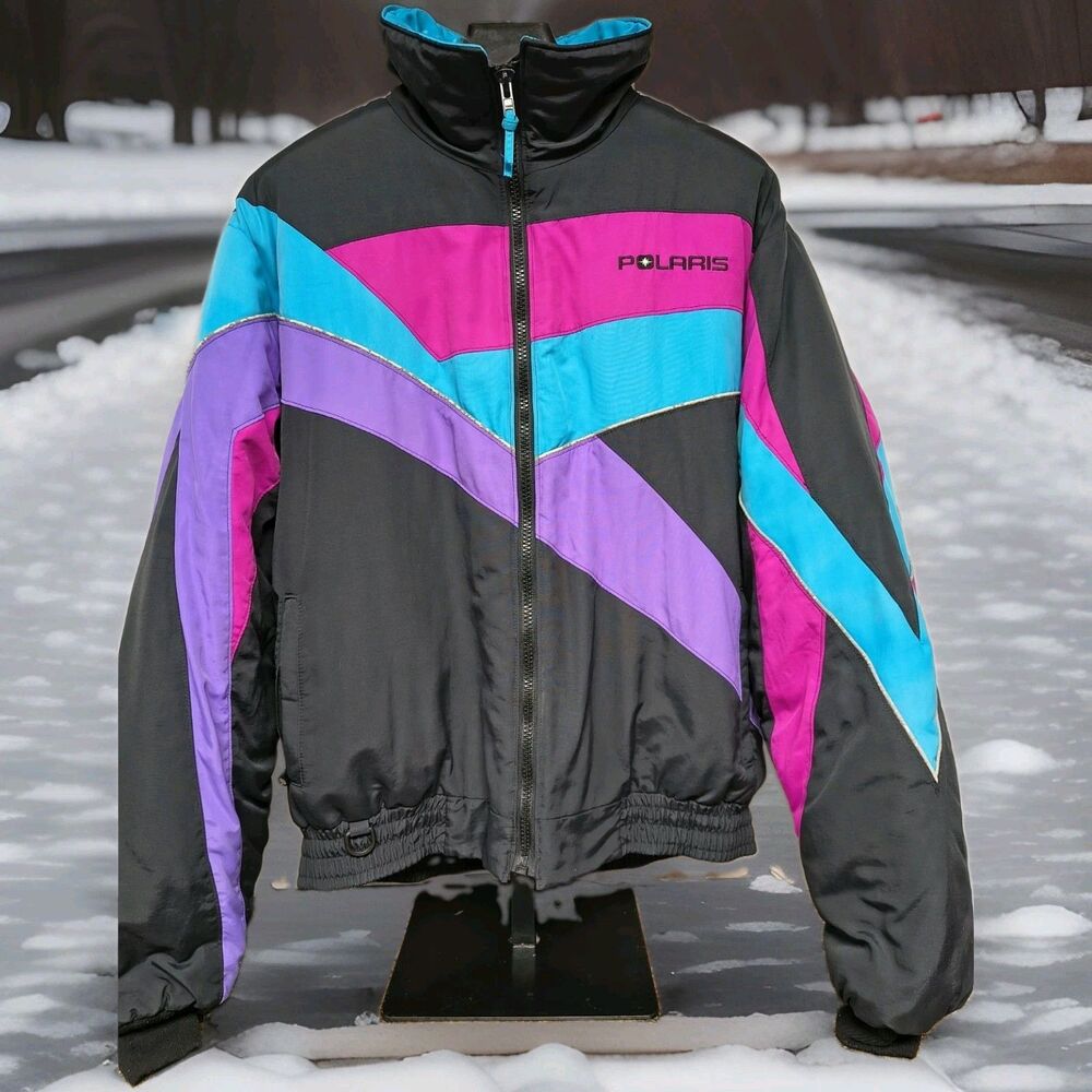 Vintage Polaris Snowmobile Jacket Mens XL Pink Purple Teal Colorblock 90s USA